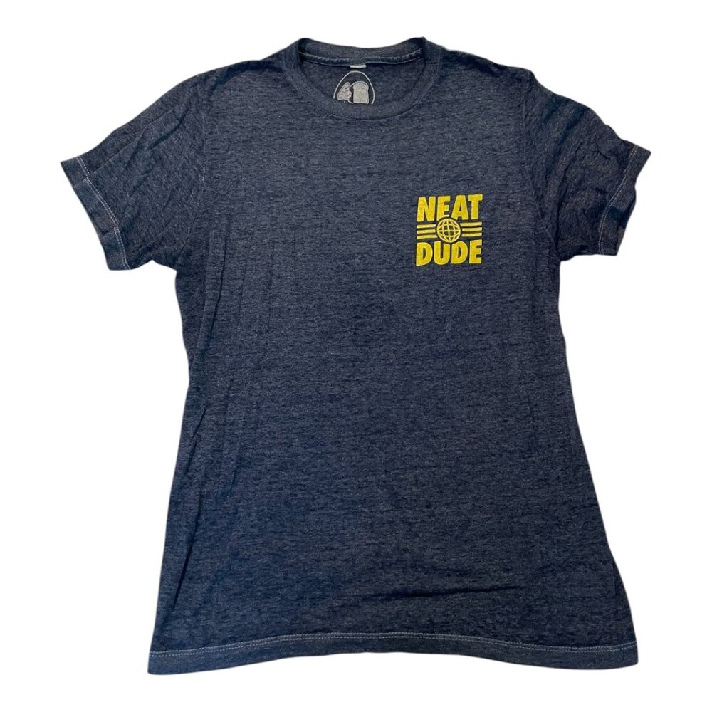 Neat Dude Acid Wash Globe Tee - Navy & Yellow Size Small
